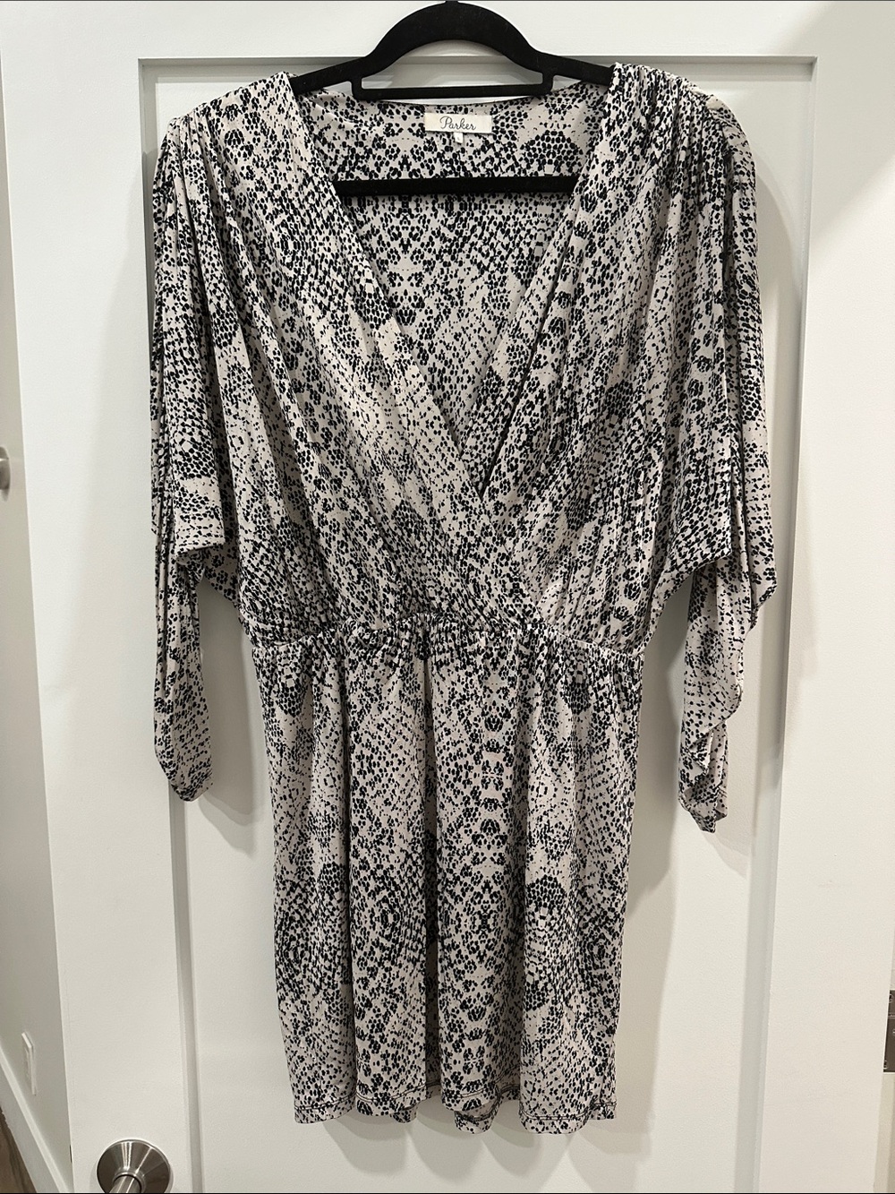 Parker Catalina Black and White Snake Print Wrap-Style Dress Large